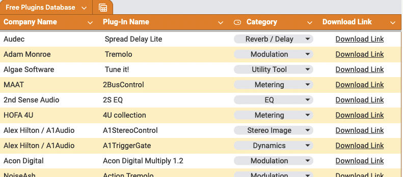 Free Plugin Database Screenshot